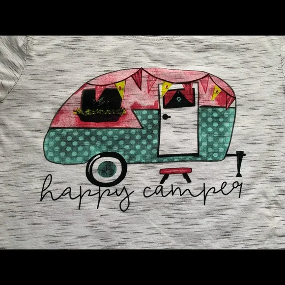 Happy Camper T-shirt Graphic Gray Cotton S NWOT - Picture 3 of 5